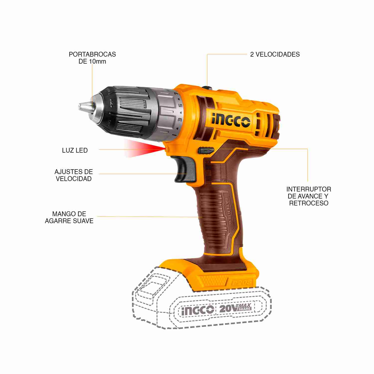 Pistola Pintar Inalámbrica 800 Ml + Taladro 20v 2.0 Ah Ingco - Imagen 7
