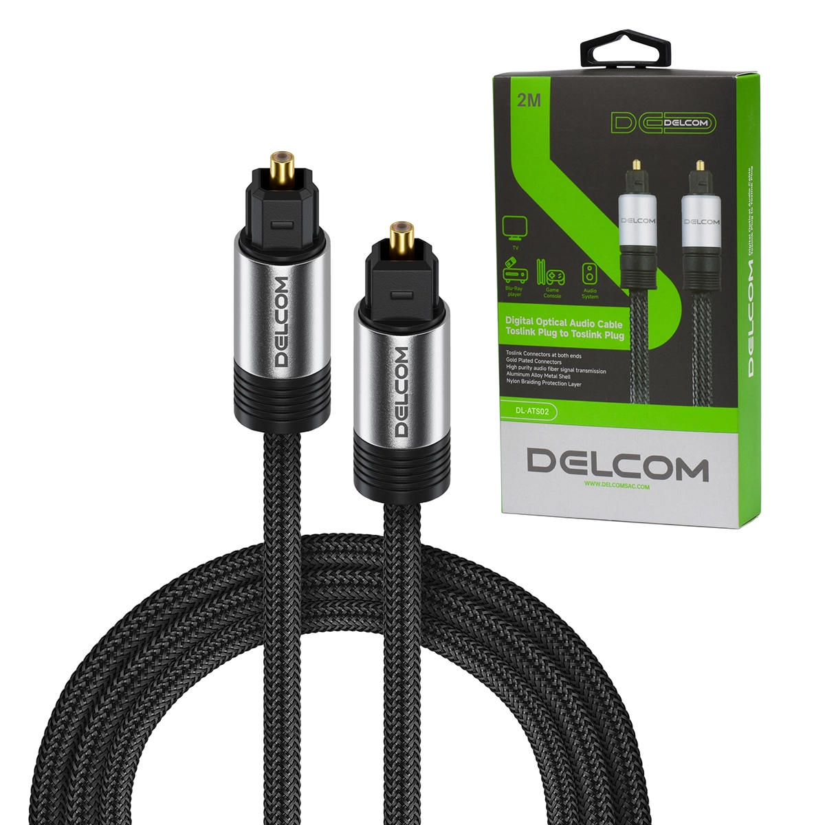 Cable de Audio Óptico Digital 2m SPDIF Delcom DL-ATS02 (Enmallado): ¡Sonido Puro y Envolvente!