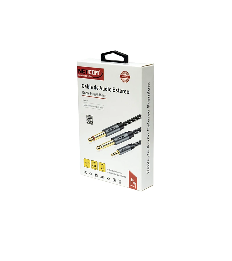 Cable Audio MiniPlug a 2 Plug 6.35mm de 1.8 Metros NETCOM PE-RS0502 - Imagen 3
