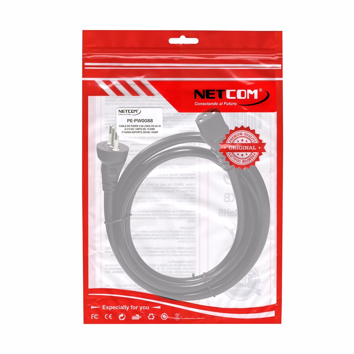 Cable de Poder 3 en Línea CEI-23-16 a C13 14AWG 15A 1.8 Metros NETCOM PE-PW0088: La Conexión de Máxima Potencia para tus Equipos - Imagen 5
