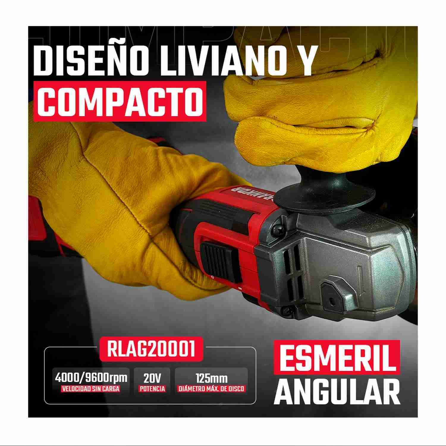 AMOLADORA ANGULAR 20V ESMERIL 5» RANKOR BRUSHLESS DISCOS - Imagen 5